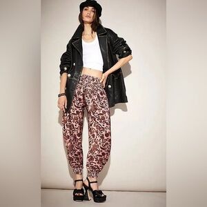 Free People One Marla Velvet Size Small Velvet Floral High Rise Harem Tapered